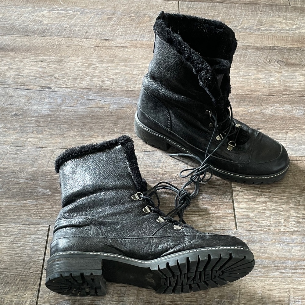 Stuart Weitzman Luge Half Lace Leather Fur Lined Boots Booties